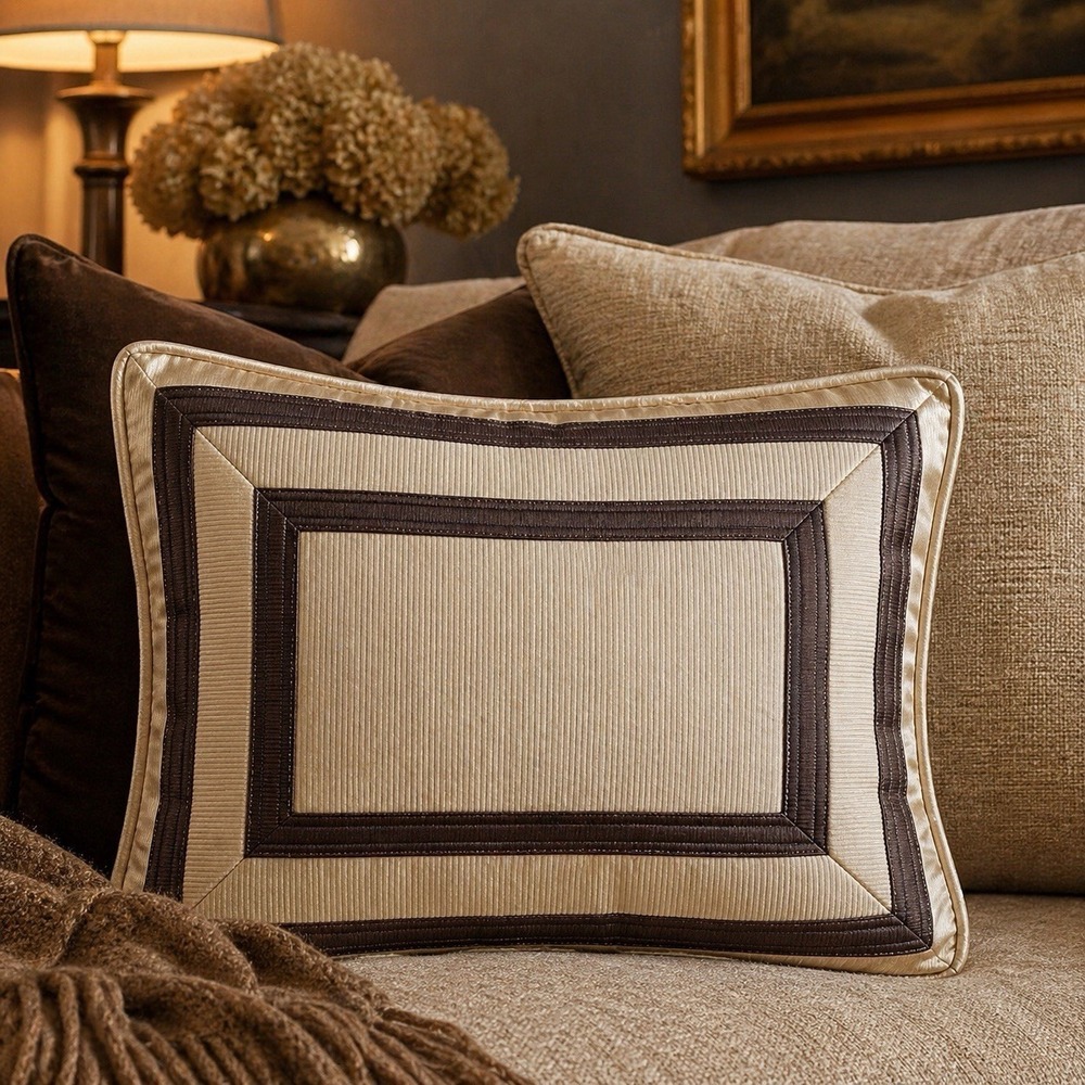 CROSCILL HOME Brown & Gold Large Corded Rectangular Throw Pillow 20"x15"